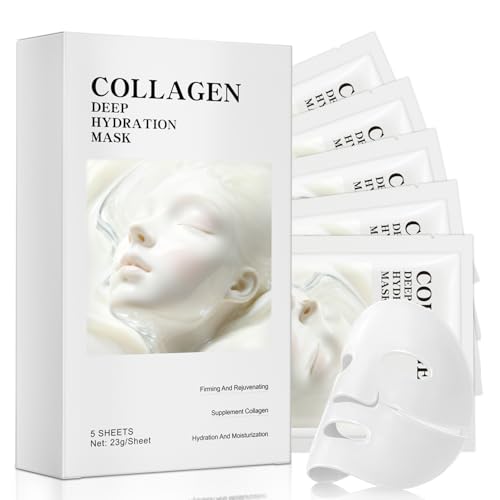 High Absorption Collagen Face Mask Skin Care(5ea), Deep Hydrating Face Masks With Collagen, Achieve Glass Skin, Lifting An...