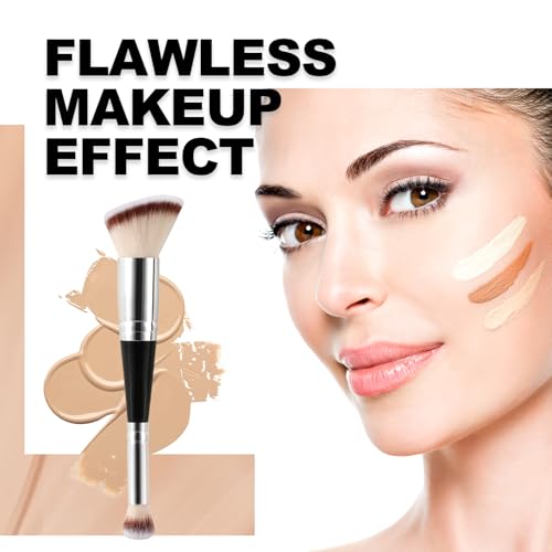 Dual-Ended Foundation & Concealer Brush, 2 in 1 Flat/Angled Top Kabuki Brush for Makeup Flawless Blending and Application ...