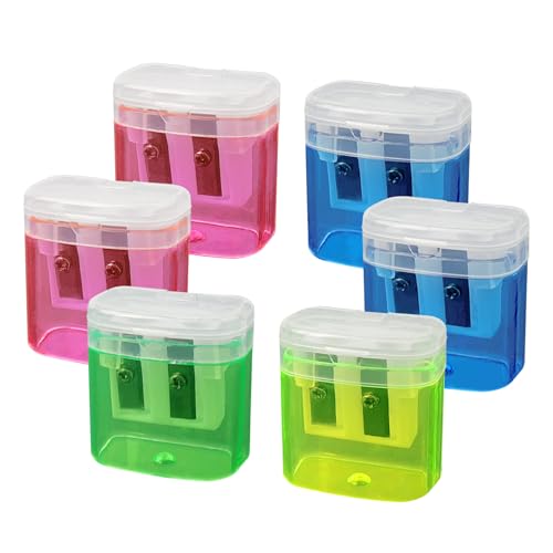 ZUFECY 6 Pack Dual Hole Pencil Sharpener with Debris Chamber, Child-Safe Manual Sharpener for School Office Home Art Suppl...