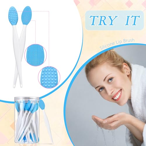 Patelai 30 Pcs Lip Scrubber Exfoliator Double-sided Lip Scrub Brush Silicone Plumper Tool with Container Soft Nose Clean A...