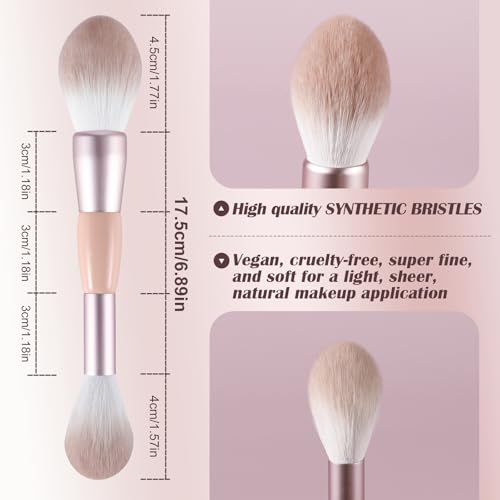 Dual-Ended Blush Powder Brush, Premium Kabuki Brush, Round Professional Makeup Brush, Soft and Fluffy Kabuki Brush, Suitab...