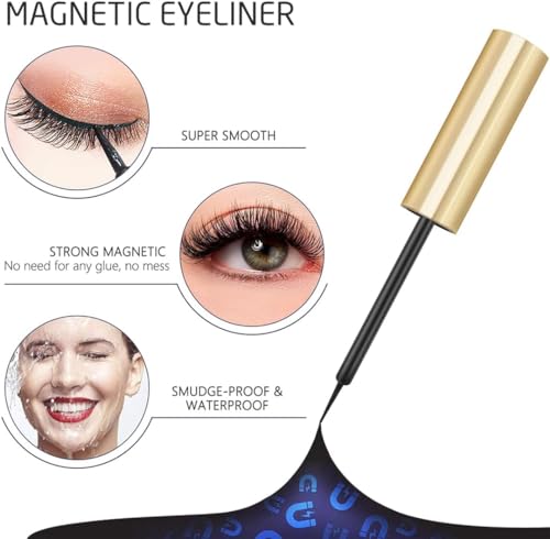 Magnetic Eyelashes with Magnetic Eyeliner Kit -10 Pairs Upgraded 3D 5D Magnetic Eyelashes Kit with Tweezers & 2 Tubes of M...
