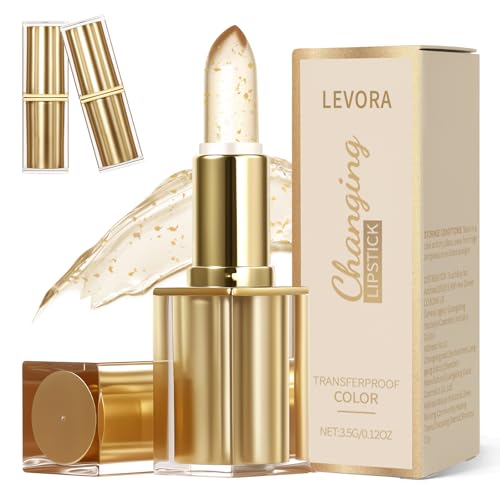 Levora Color Changing Lipstick, Golden Crystal pH Lip Balm, Moisturizing Shiny Lip Gloss for Women, Long Lasting, Anti-Fad...