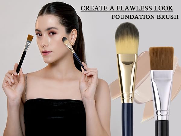 BEILI 2pcs Flat Square Synthetic Foundation Brush for Liquid Cream Facial Mask Concealer Makeup Premium Soft Synthetic Con...