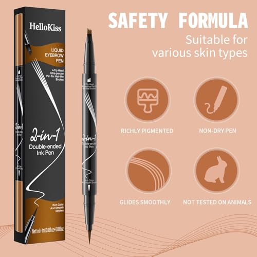 Eyebrow Pen, 2-in-1 Dual-Ended Microblading Eyebrow Pencil, Magical Faux Brow Pen with 4-Fork-Tip & Precise Brush-Tip Crea...