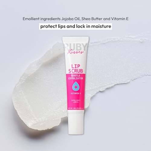 Ruby Kisses Exfoliating Lip Scrub, Gentle Smoothing for Soft Lips, Jojoba & Shea Butter Enriched, Non-Greasy, Hydrating Li...
