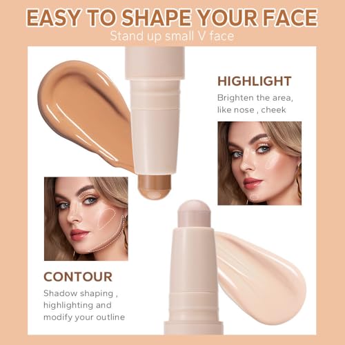 Double Head Contour Stick, Highlight & Contour Bronzer Stick, Durable And Waterproof Contouring Stick Set, Facial Makeup ...