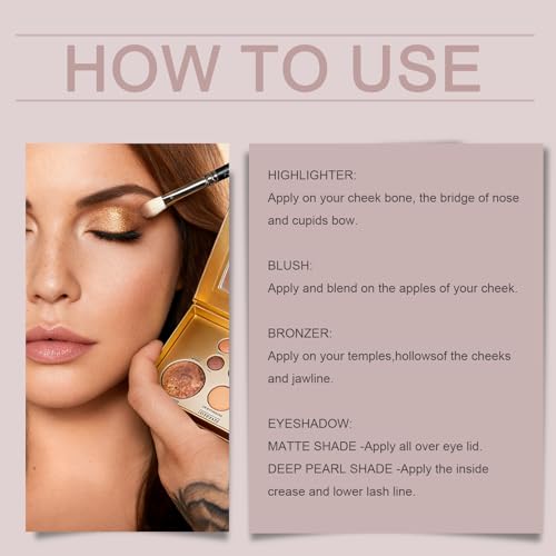 FREEORR Best Baked Makeup Palette with Bronzer, Highlighter, Blush and Eyeshadow, Smooth Velvet Highly Pigmented, Long Las...