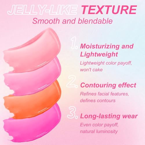 2 Pcs Jelly Blush Contour Stick for Cheeks Eyes Lips Lightweight Dewy Finish Blush Stick Waterproof Long Lasting Lightweig...
