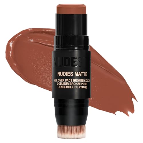 Nudestix Nudies Bronze All Over Matte Bronzing Stick – 3-in-1 Cream Bronzer for Cheeks, Eyes & Lips with Built-In Brush | ...