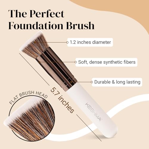 Keshima Foundation Brush Flat Top Kabuki - Premium Foundation Brush for Liquid Makeup, Cream, and Powder - Buffing, Blendi...
