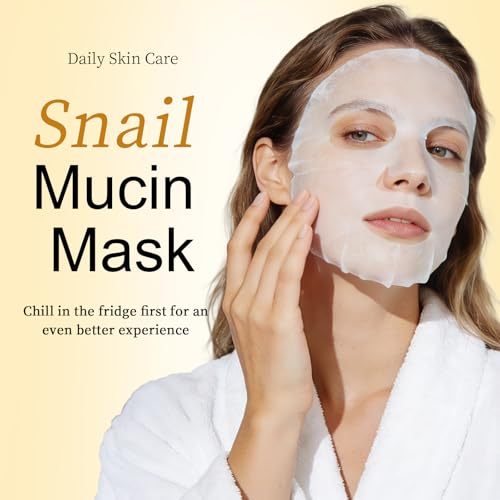 AOPEIBOTO Snail Mucin Mask, Pack of 10 Snail Mucin Sheet Masks, Deep Hydrating Face Mask for All Skin Types, Moisturizing,...