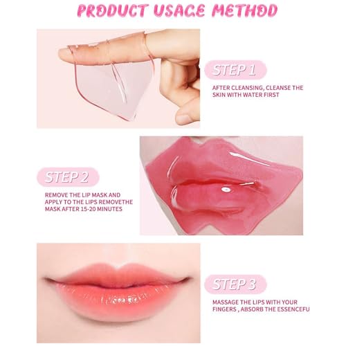 Felico 30PCS Lip Mask, Collagen Crystal Pink Care Gel Pads for Moisturizing,Reducing Chapped,Smoothing,Fine Lines,Remove D...