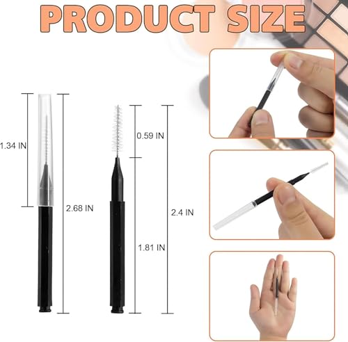 100 Pcs Micro Eyebrow Brush with Cap, Spoolie Lash Comb, Lift Tools for Brow & Eyelash Extensions, Lamination (Black)