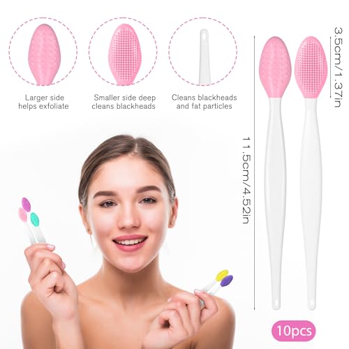 10 Pcs Silicone Lip Scrub Brush, Double Sided Lip Exfoliating Brushes Nose Clean Blackhead Removal Pore Scrubber Face Clea...