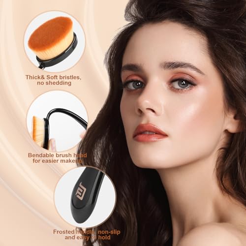 Oval Foundation Brush with Handle - Professional Kabuki Toothbrush Makeup Brush Fast Flawless Application with Dense Soft ...