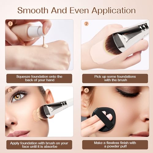 SEINGTOOM Foundation Brush, Flat Tongue-shaped Makeup Brush, Soft Synthetic Bristles for Liquid & Cream Foundation, Concea...