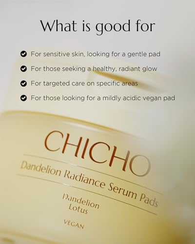 CHICHO Dandelion Radiance Serum Pads (90 Pads) – Jumbo 8cm Quick Mask Toner Pads – 80.2% Dandelion Biome + Lotus, Vegan pH...