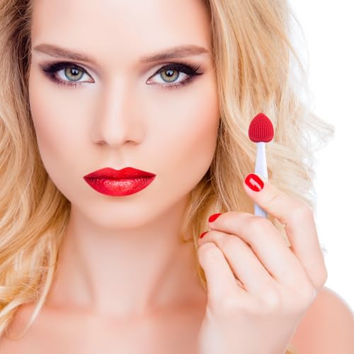 Winsyison 4pcs Silicone Lip Scrub Brush, Double-Sided Lip Exfoliator Brush for Dark Lips, Heart Shape Lip Scrubber Tool fo...