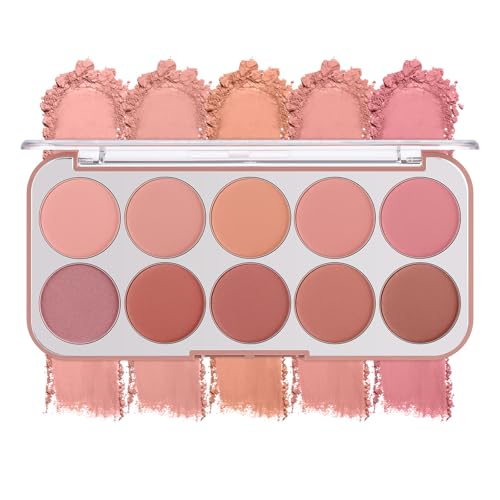 10 Color Blush Palette: Lightweight Face Powder Blush - Smooth Long-lasting Makeup Powder For Cheeks - Buildable Color Wom...