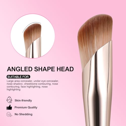 Angled Concealer Brush Under Eye, Medium Nose Contour Brush Foundation Hightlighting Eyeshadow Makeup Brushes with Dense S...