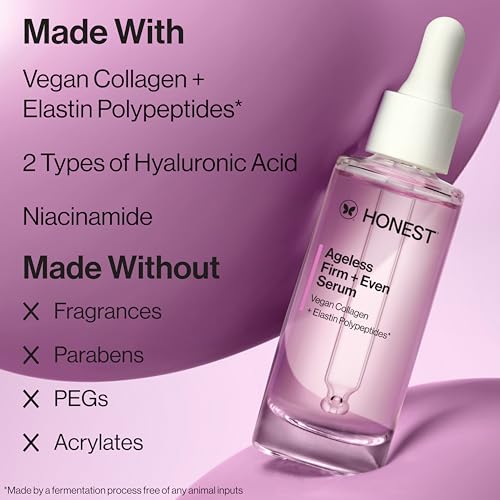 Honest Beauty Ageless Firm and Even Serum, Powered by Vegan Collagen Elastin Polypeptides, Firmer-Looking Skin, Fragrance ...