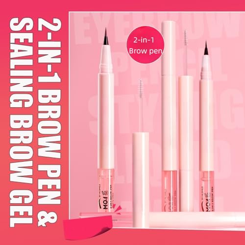 Waterproof Eyebrow Pencil with Fine Tip, 2-in-1 Brow Pen and Sealing Brow Gel, Smudge-Proof, Lightweight and Non-clumping,...