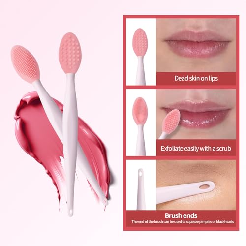6 PCS Retractable Lip Brush for Lipstick Dual-Ended Lip Scrubber Exfoliator Silicone Lip Scrub Brush