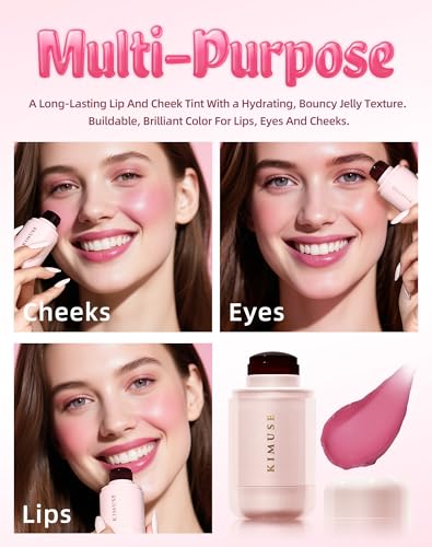 KIMUSE Jelly Cheek & Lip Tint, Watercolor Blush, Multi-Use Makeup, Tint for Cheeks, Lips & Eyes, Lightweight, Sheer & Buil...