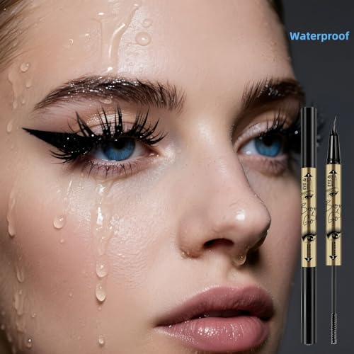 Multifunction Mascara with Eyebrow Pencil Eyeliner, Black Mascara Small Brush for Tiny and Lower Eyelashes, 3 Colors Optio...