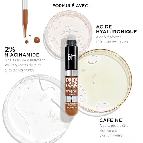IT Cosmetics Bye Bye Dark Spots Concealer + Brightening Serum – 2% Niacinamide, Hyaluronic Acid & Caffeine - Medium Covera...