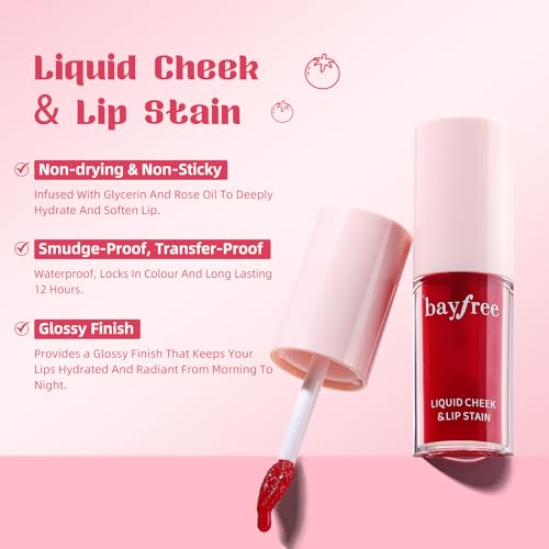 bayfree Liquid Cheek & Lip Stain, Korean Lip Tint with Moisturizing & Weightless, Non-Sticky, Long-Lasting, Kiss-proof, Al...
