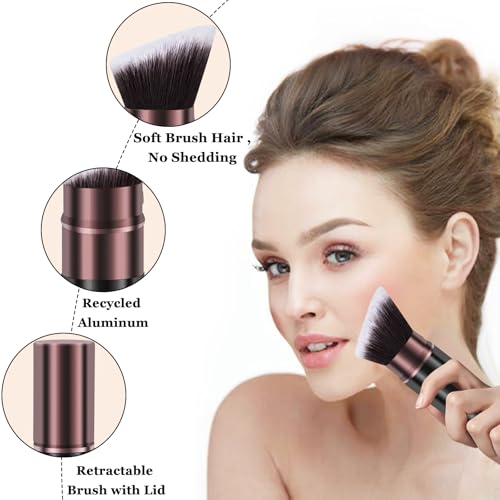 Keriloo Kabuki Makeup Brush, Retractable Travel Powder Foundation Makeup Brush Face Blush Brushes for Blending Liquid, Bro...