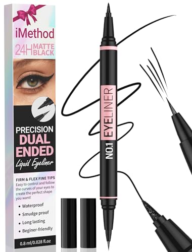iMethod Liquid Eyeliner - Waterproof Eyeliner 2-in-1 Dual-Ended Eye Liner with Precise Brush-Tip and Thick Tip, Black Liqu...