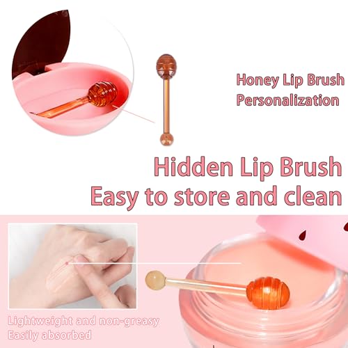 3 Pcs Bee Lip Balm Honey Pot, Honey Strawberry Apple Lip Mask Overnight, Moisturizing Lip Sleeping Mask, Hydrate Repair Pr...
