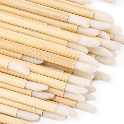100pcs Disposable Bamboo Handle Lip Brushes Lipstick Lip Gloss Wands Applicator Makeup Tool
