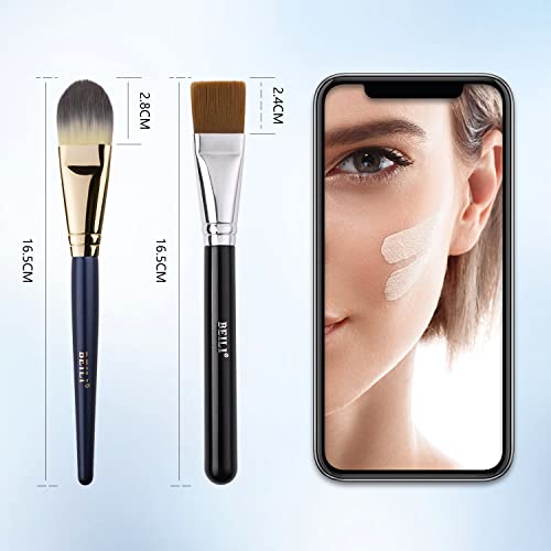 BEILI 2pcs Flat Square Synthetic Foundation Brush for Liquid Cream Facial Mask Concealer Makeup Premium Soft Synthetic Con...