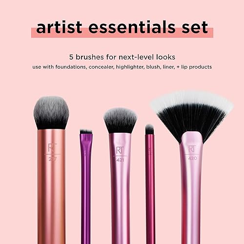 Real Techniques Artist Essentials Makeup Brush Set, For Foundation, Blush, Highlighter, Eyeshadow, & Liner, Professional M...