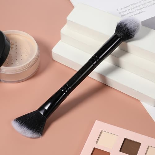Piriuuo Foundation Brush, Double Ended Kabuki Foundation Brush Flat/Angled Round Top Contour Brush Premium Bronzer Brush f...