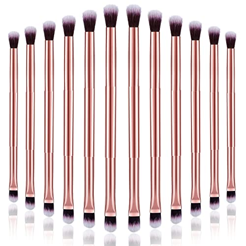 Perthlin 12 Pcs Eyeshadow Smudge Brush 2 in 1 Eyeshadow Double Ended Concealer Brush Under Eye Small Soft Firm Pointed Fou...