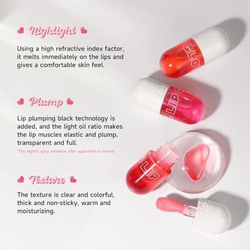 Honeyouth Lip Plumper Raspberry (0.19 Fl. Oz.) Lip Gloss Natural Lip Oil 2in1 Lip Care Serum for Beautiful Fuller-Looking ...