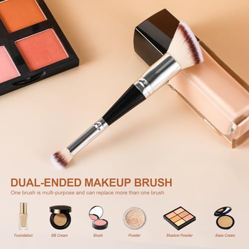 Dual-Ended Foundation & Concealer Brush, 2 in 1 Flat/Angled Top Kabuki Brush for Makeup Flawless Blending and Application ...