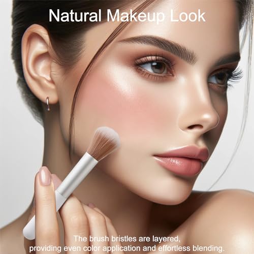 10-Piece Set Fluffy Beauty Makeup Brushes, Portable Blending Brushes with Eyebrow and Powder Application, White Mushroom-D...