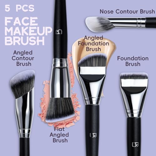 BS-MALL 5 Pcs Professional makeup brush set with Ultra-soft 4 Triangle Puffs - eyeshadow Brush, concealer Brush, blush bru...