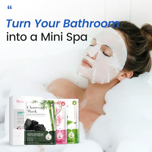 Liyawudo Centella hydrating face masks Set (9 Pack) – Hydrating Face Masks with Green Tea, Sakura & Charcoal | Moisturizin...