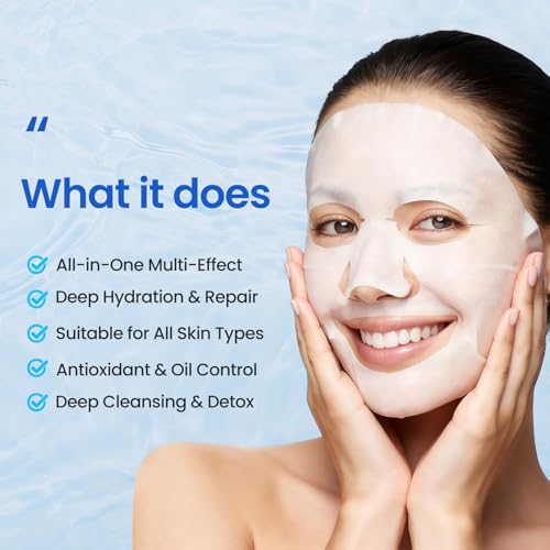 Liyawudo Centella hydrating face masks Set (9 Pack) – Hydrating Face Masks with Green Tea, Sakura & Charcoal | Moisturizin...