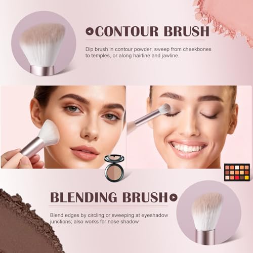 Dual-Ended Blush Brush for Cheeks, Premium Soft Make Up Brushes for Seamless Blending, Versatile Kabuki Brush for Powder B...