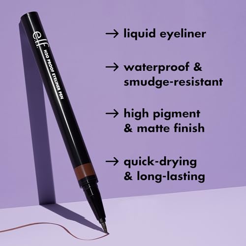e.l.f. H2O Proof Eyeliner Pen, Felt Tip, Waterproof, Long-Lasting, High-Pigmented Liner For Bold Looks, Vegan & Cruelty-Fr...