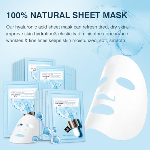 IREV Hyaluronic Acid Face Mask, Face Masks Skincare, Hydrating Mask For Face,Deep Moisturizing Face Sheet Mask, Facial Mas...