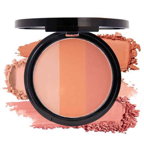 Matte Shimmer Blush Highlight Bronzer Powder Palette with Mirror for Face Cheek Contour Brightening,Buildable Coverage Nat...
